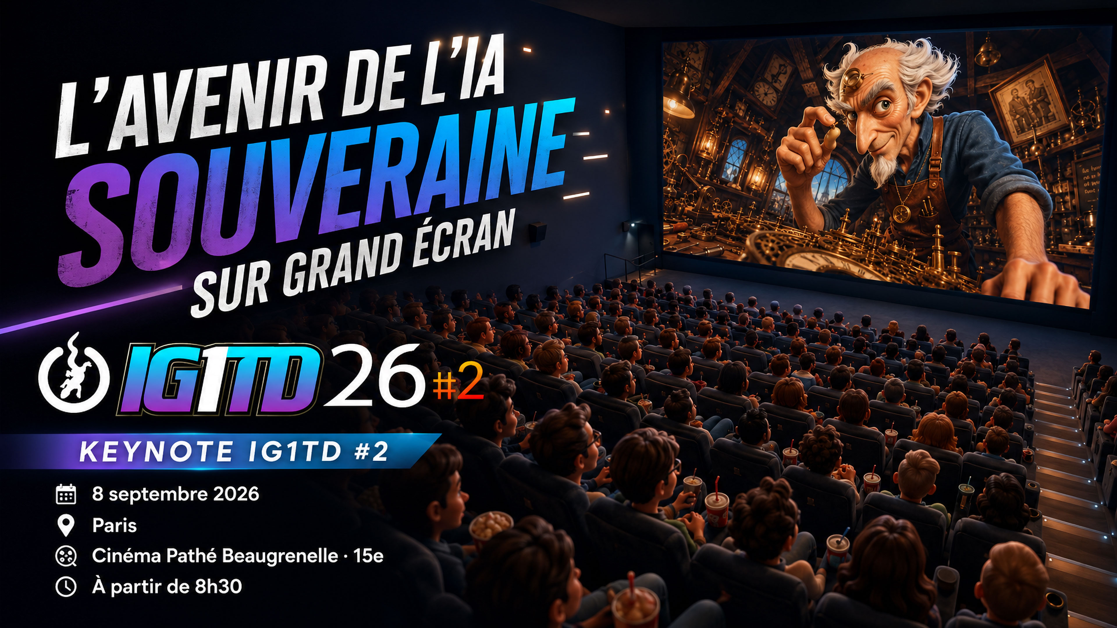 Keynote IG1TD26 #2 — L'avenir de l'IA souveraine sur grand écran · 8 septembre 2026 · Cinéma Pathé Beaugrenelle, Paris