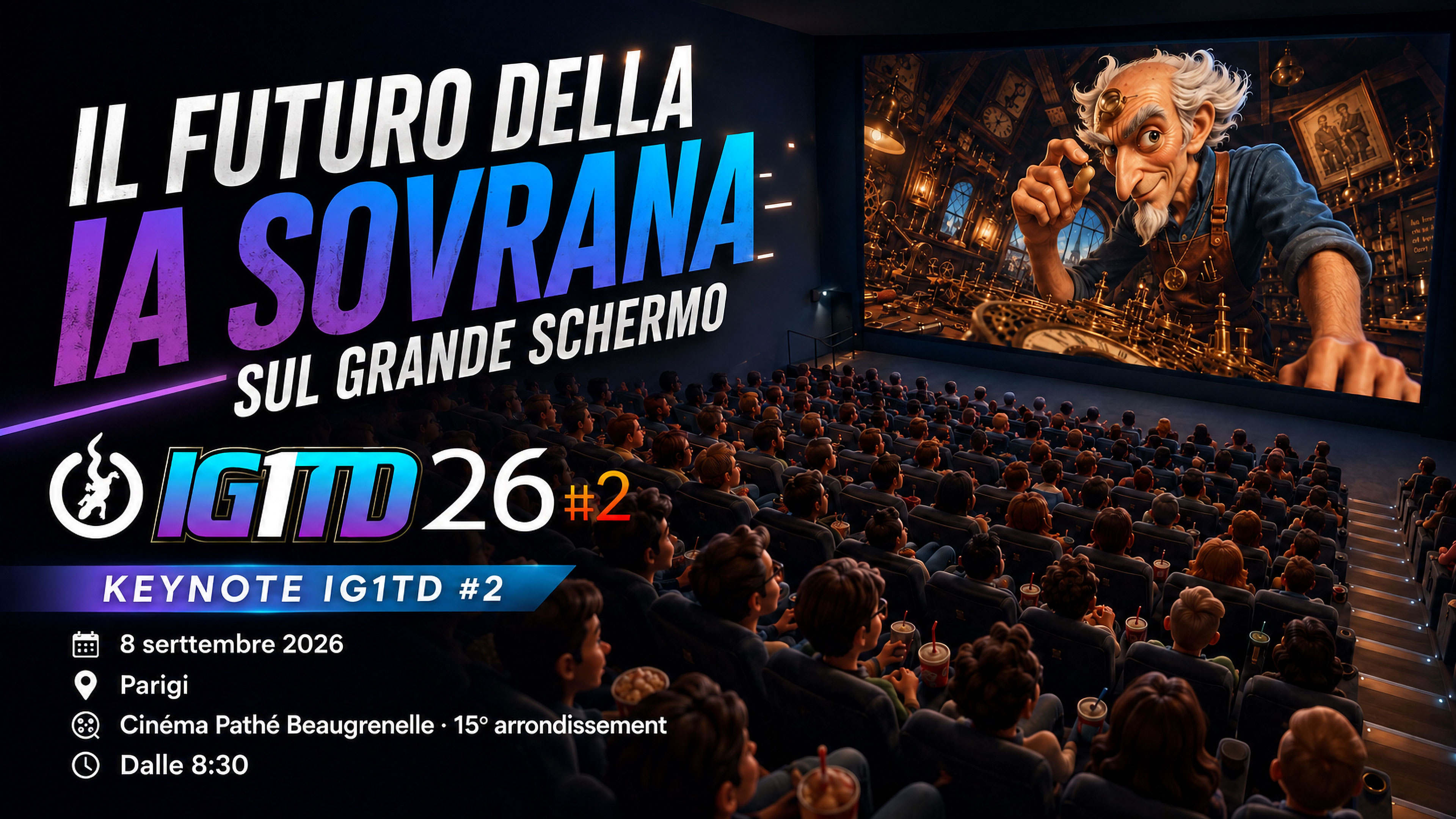 Keynote IG1TD26 #2 — Il futuro dell'IA sovrana sul grande schermo · 8 settembre 2026 · Cinema Pathé Beaugrenelle, Parigi
