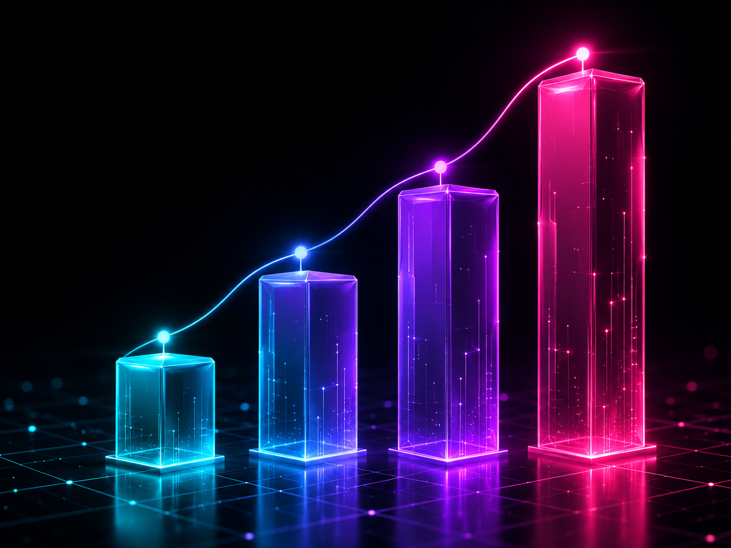 Four glowing glass bars of increasing height, from cyan to magenta, representing the four IG1 partnership levels